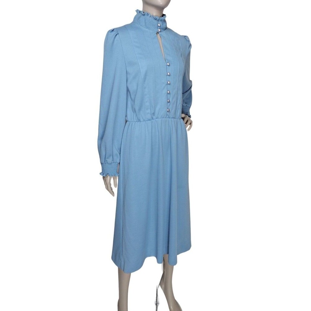Vintage 70s Sunshine Starshine Keyhole Puff Balloon Sleeve Secretary Day Dress